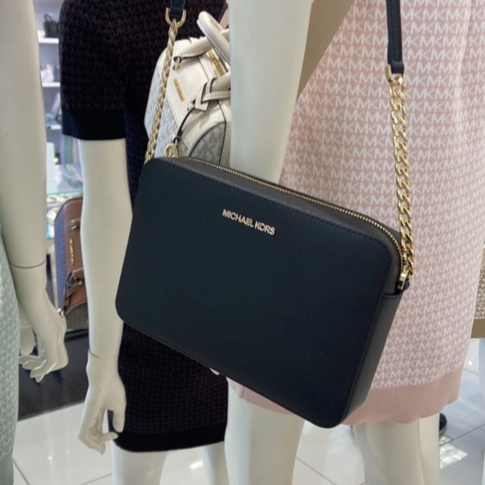 Michael Kors Jet Set Item Large East West Zip Crossbody Leather Black - Picture 2 of 16